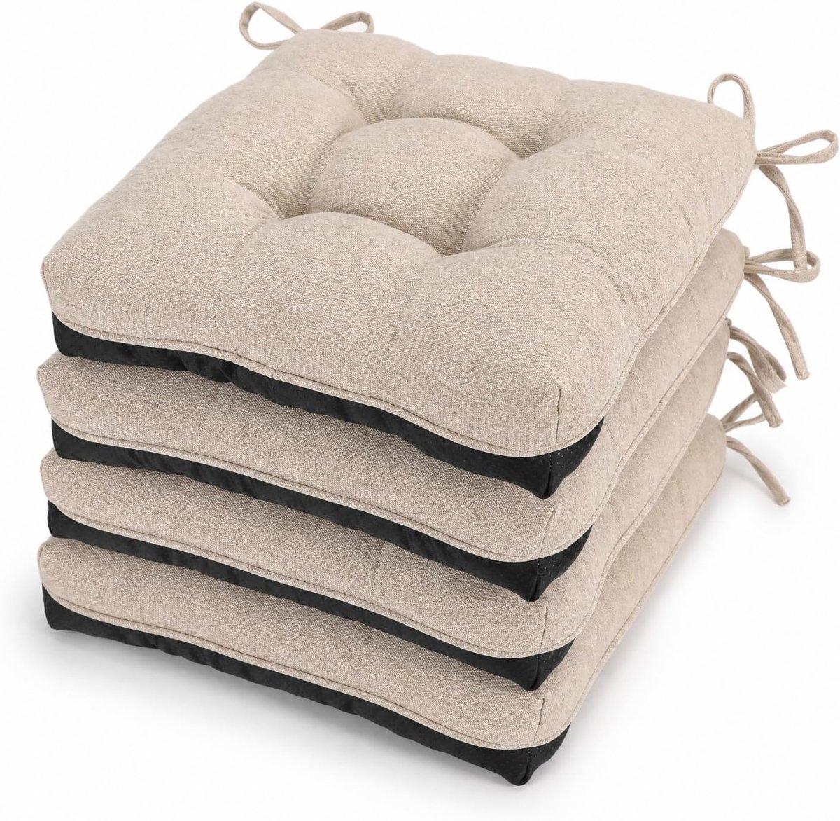 Beige tufted chair cushions with ties